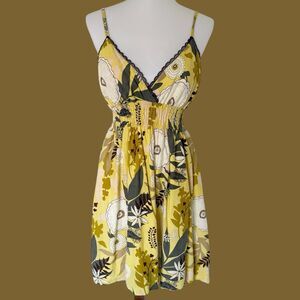 She’s Cool Y2K 2000s Floral Yellow Mini Cami Sundress XL Smocked Empire Waist